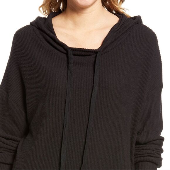 Treasure & Bond Hoodie Top Super Soft Rib Pullover In Black NWT Nordstrom - Picture 2 of 3